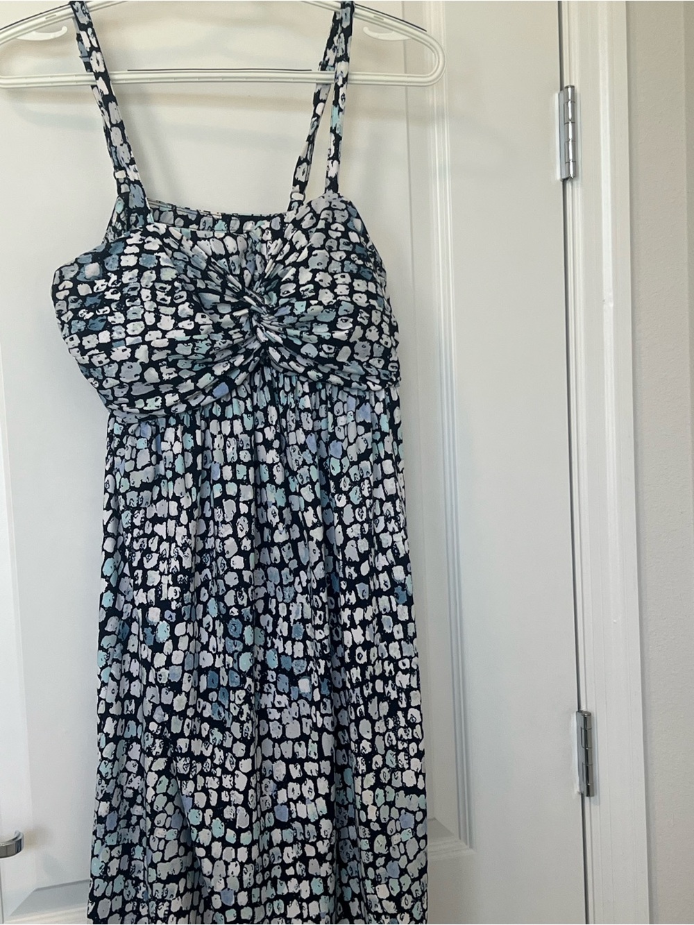 Sleeveless Knot-Front Maxi Dress in Navy, White & Light Blue